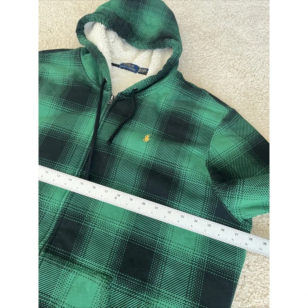 Polo Ralph Lauren Green Plaid Sherpa Lined Full Zip Hoodie XXL 710880186002